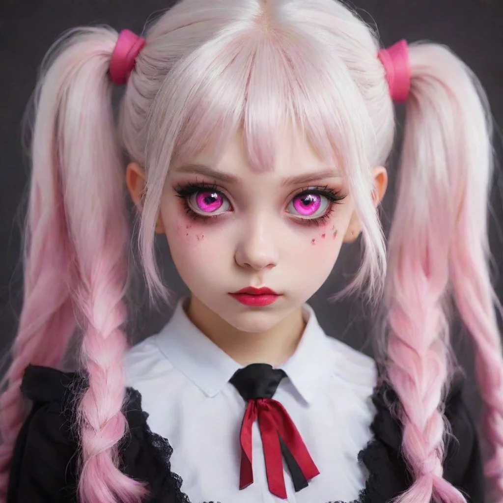  amazing demonpink eyeswhite hairpigtails awesome portrait 2