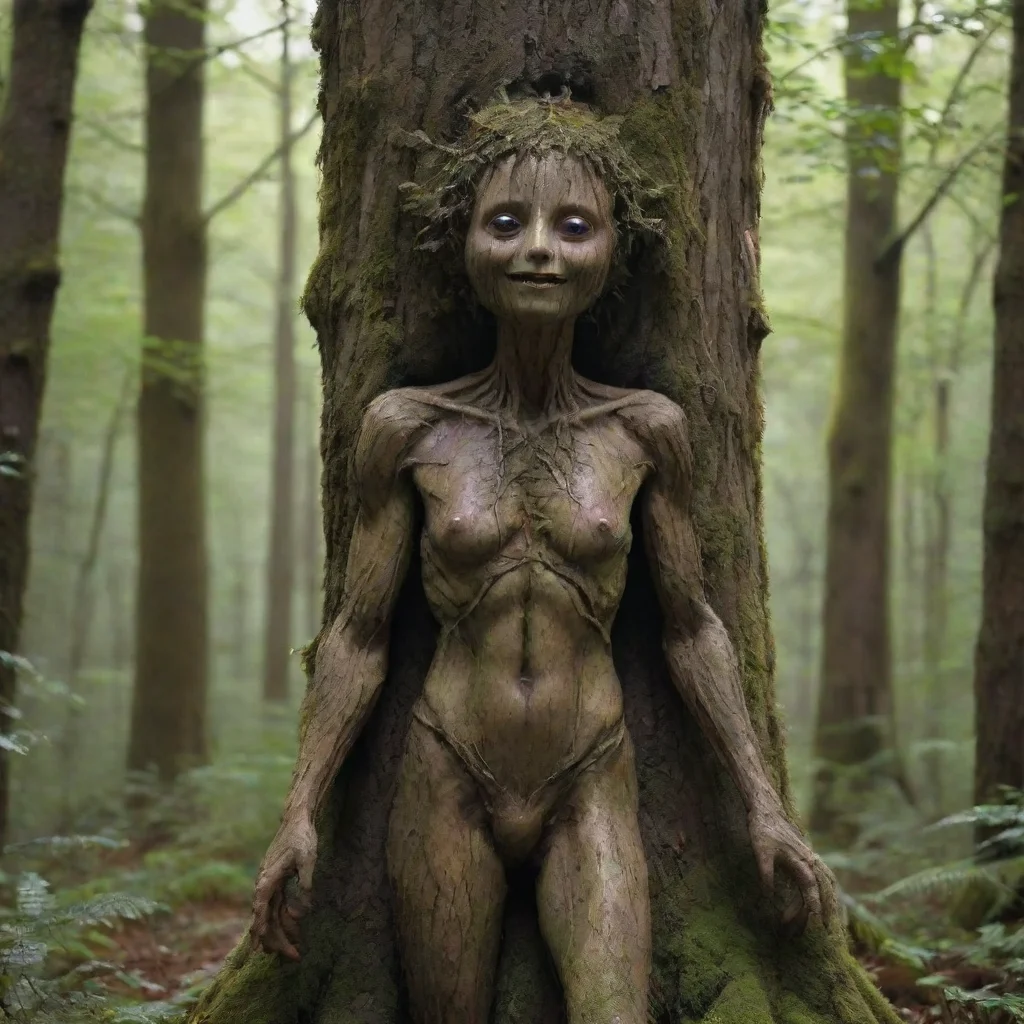 ai amazing detailed Begin As I walk through the forest I notice a small figure hiding behind a tree As I approach I see its