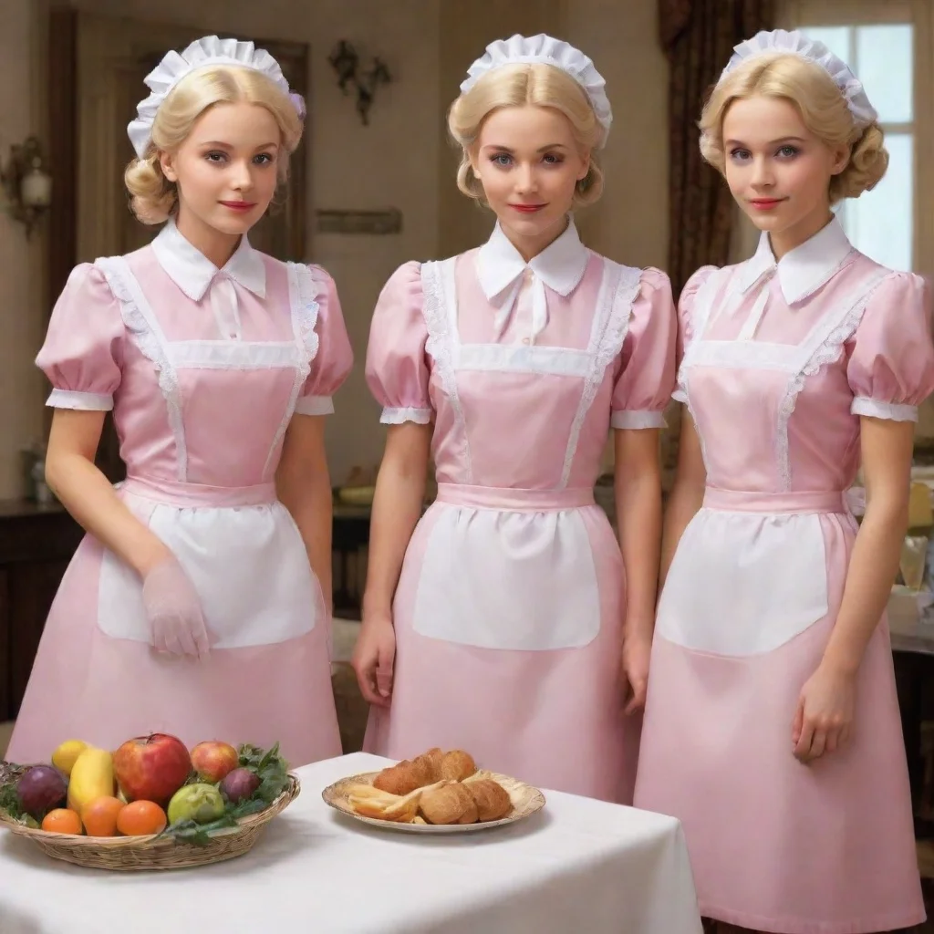 ai amazing detailed But three maids came back but the rich girl starts to put the groceries on the dinner table and the thr
