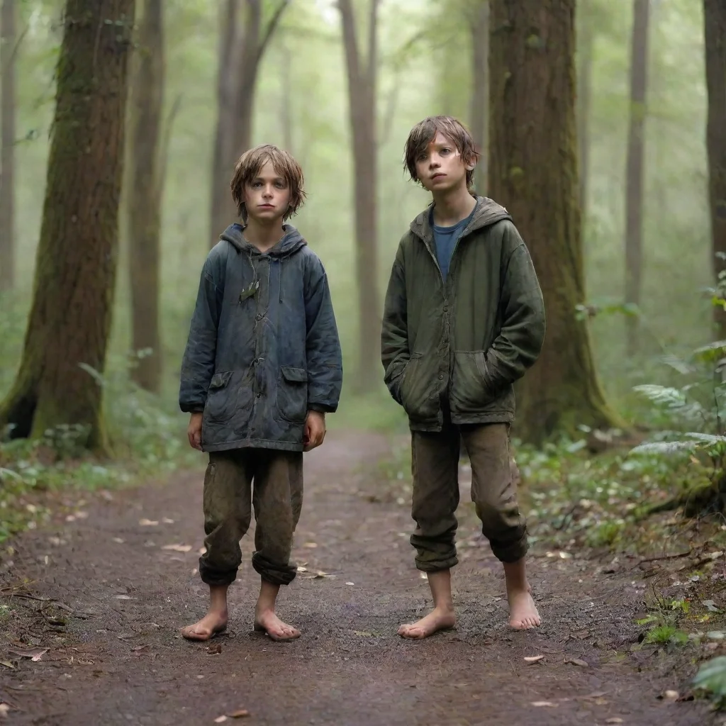 ai amazing detailed Theres two homeless kid on the forest their names are Max and Maxy Max and Maxy two homeless kids wande
