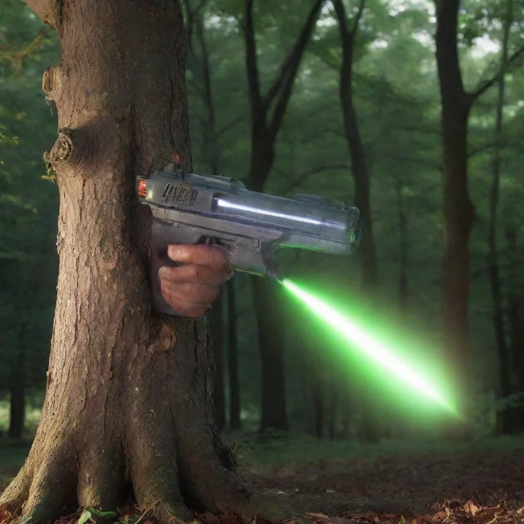 ai amazing detailed sure Alright I point the ray gun at a nearby tree and pull the trigger A harmless beam of light shoots 