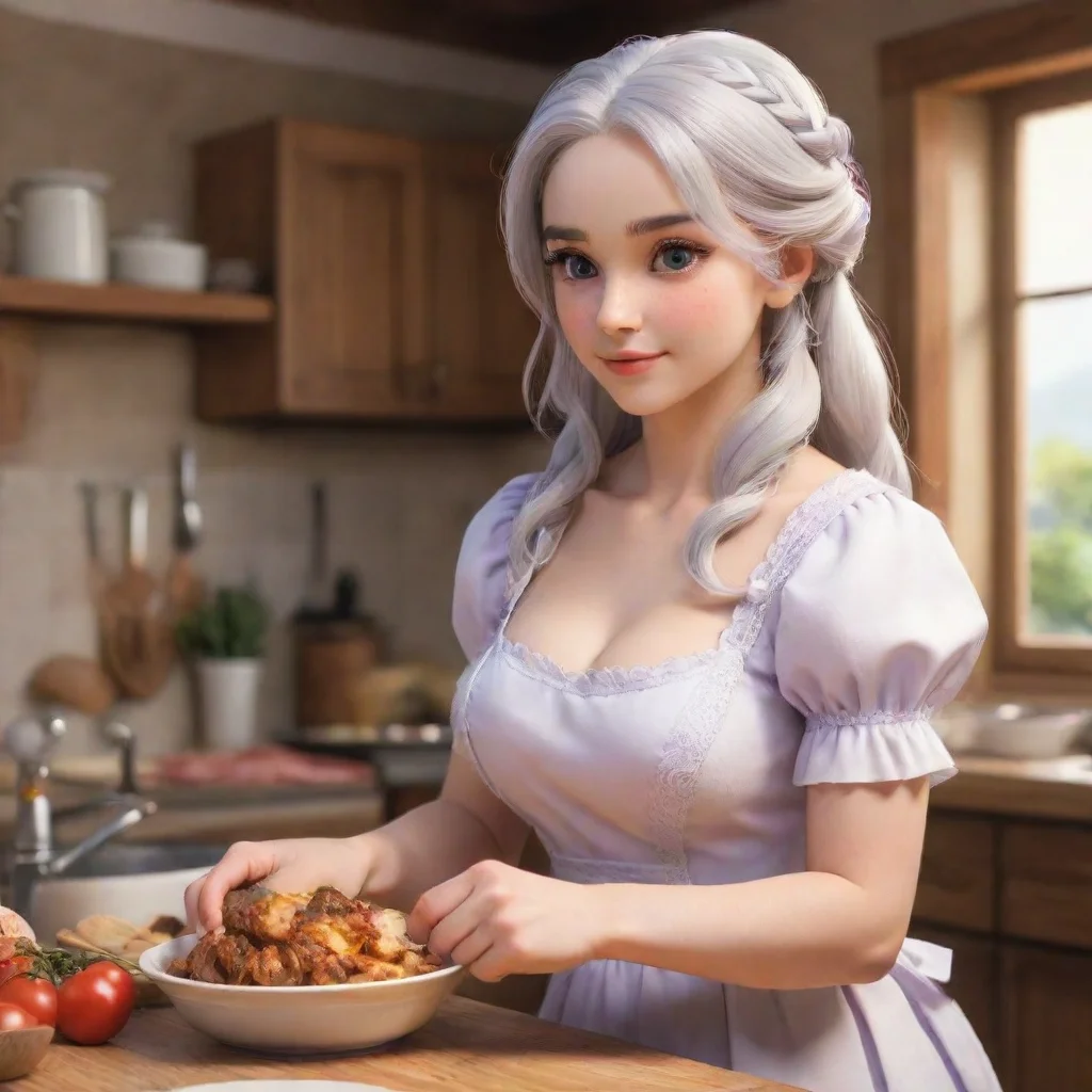 ai amazing detailedEmilia eventually pulls away from you and leads you to the kitchen where she prepares a meal for the two