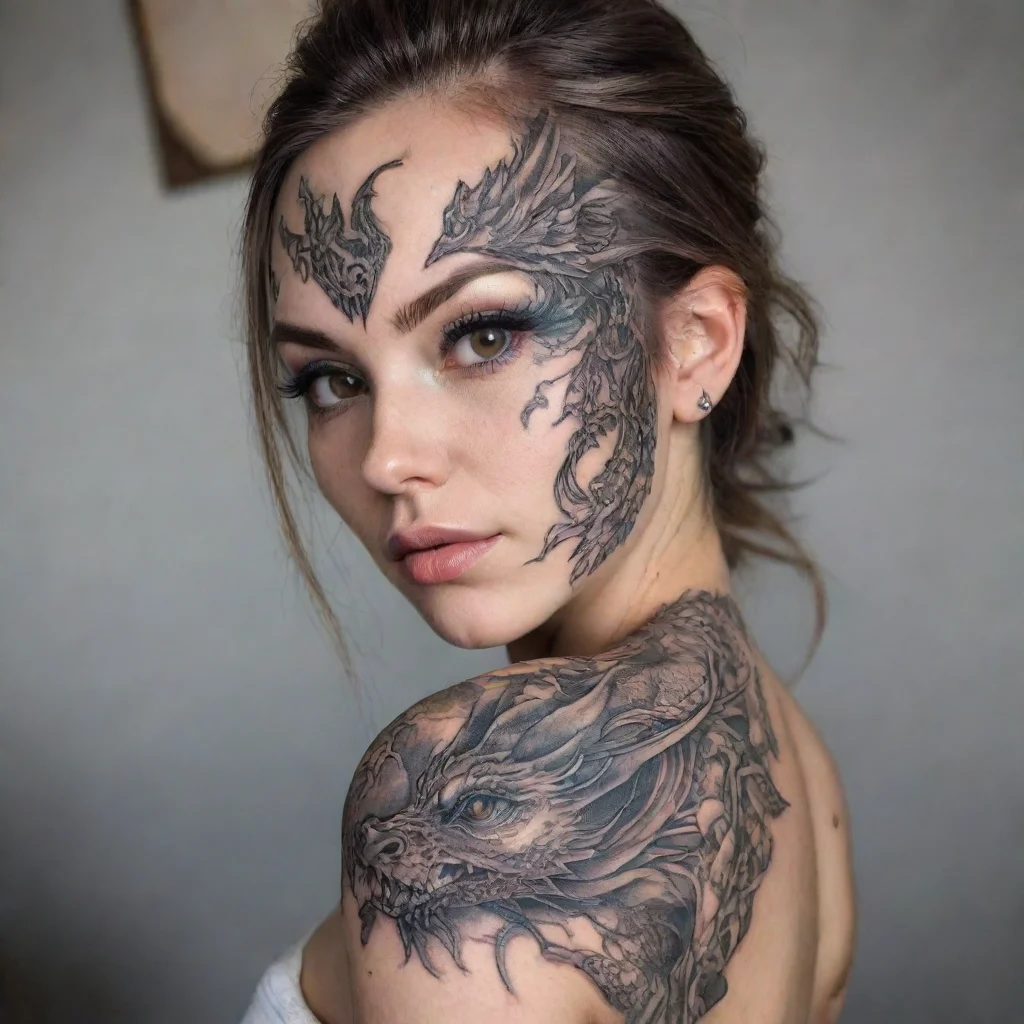  amazing dragon woman fine line tattoo awesome portrait 2