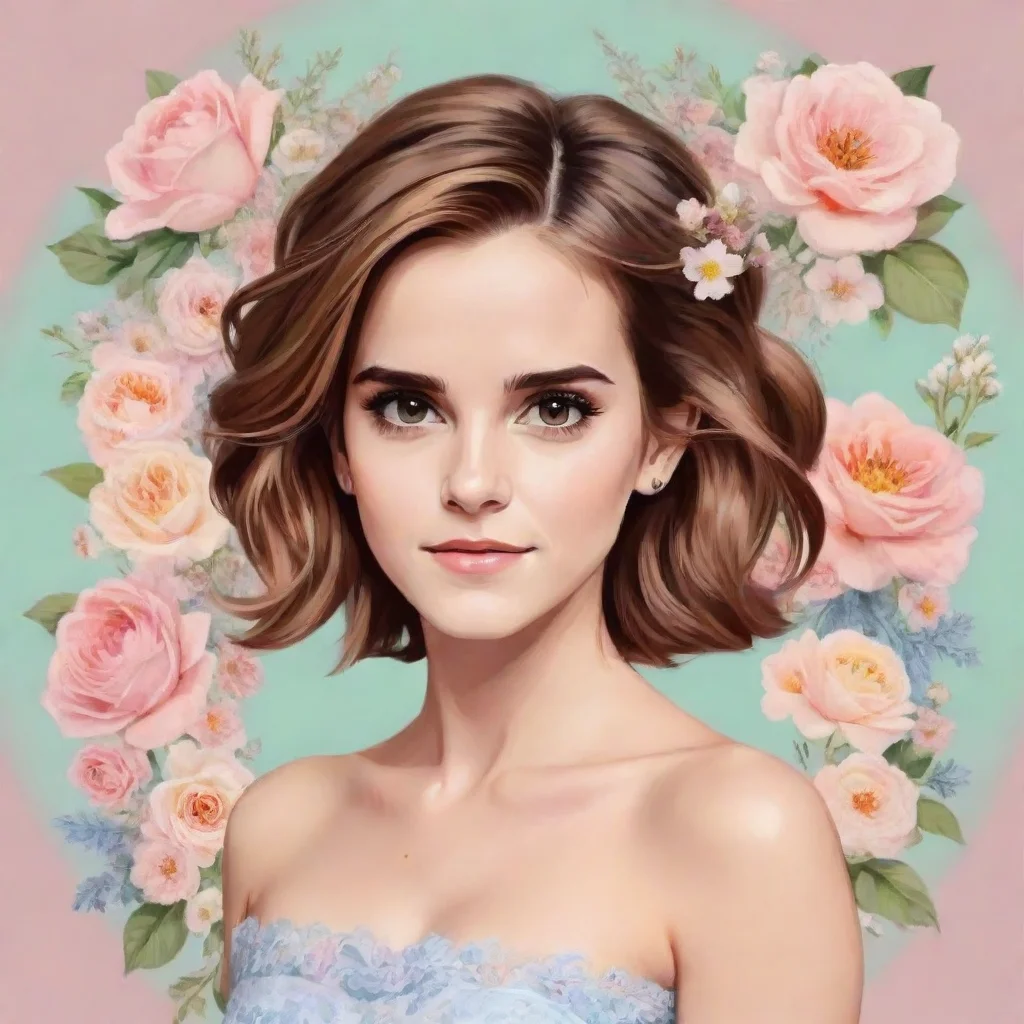 ai amazing emma watson cartoonize pastel graphic with flower frame awesome portrait 2