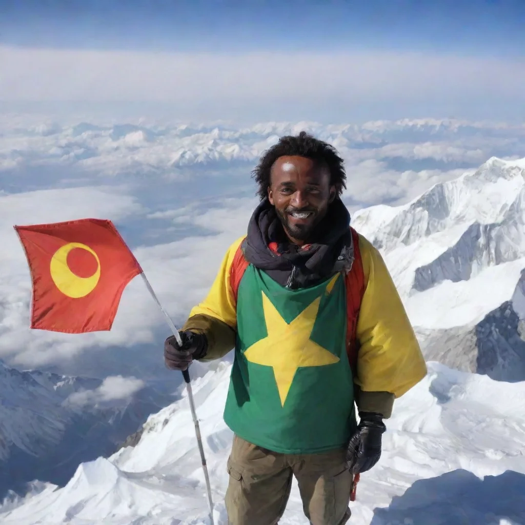 amazing ethiopian on top of mount everest with a japanese flag awesome portrait 2