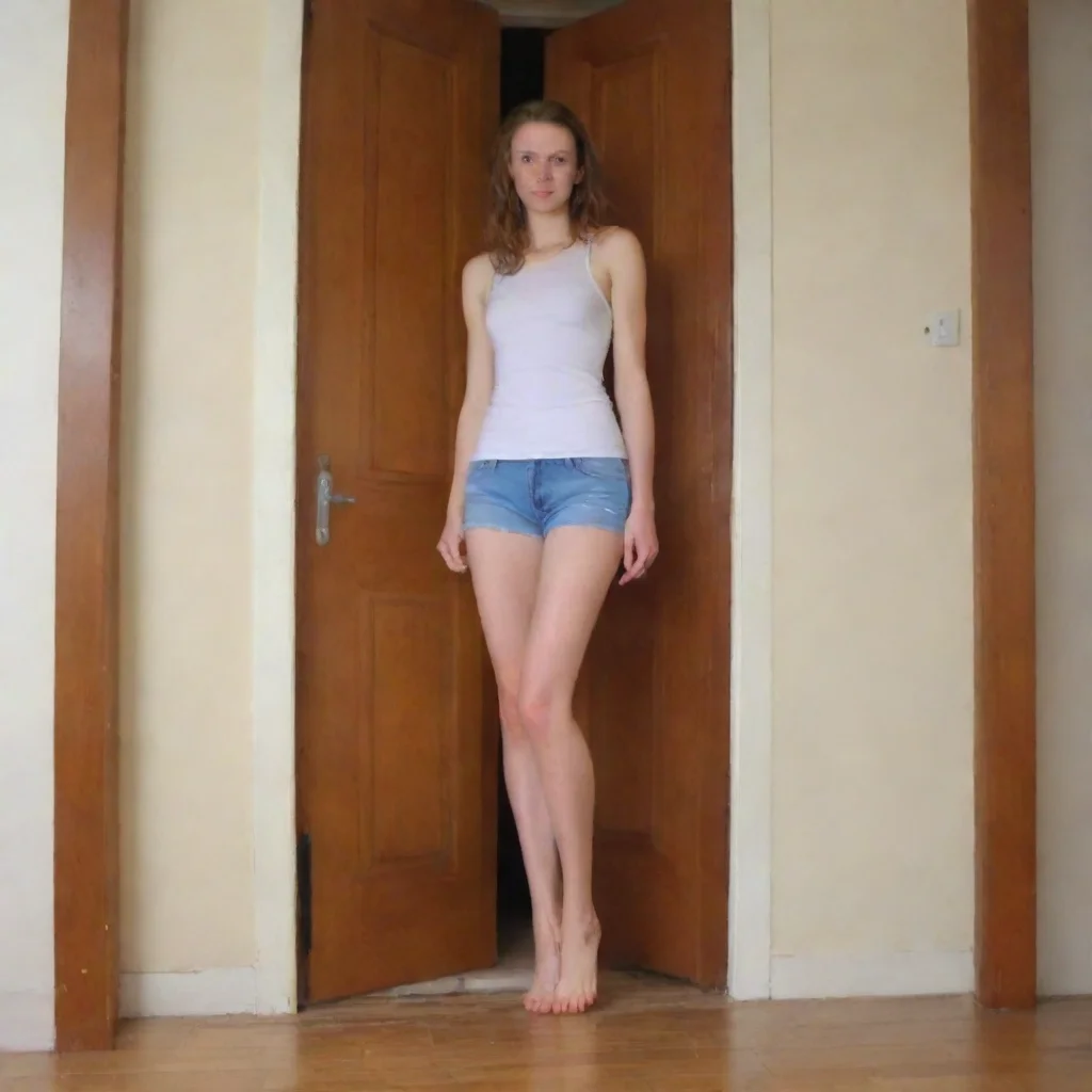 ai amazing extremely tall girl ducking through a door awesome portrait 2