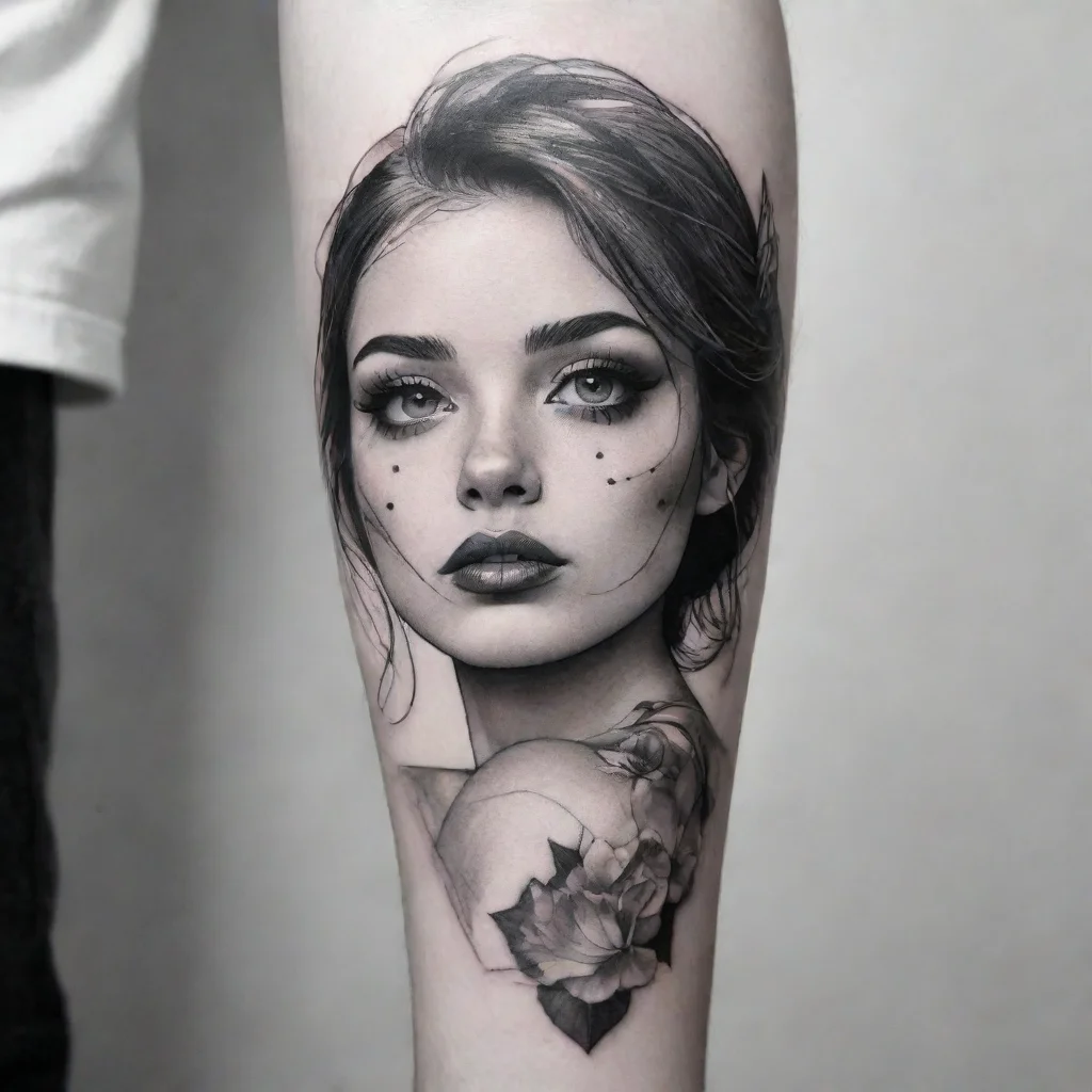 ai amazing fine line black and white tattoo her face awesome portrait 2