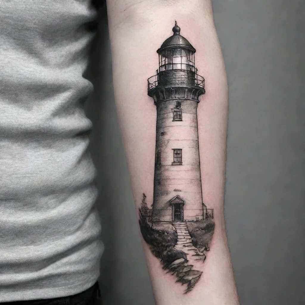 ai amazing fine line black and white tattoo light house awesome portrait 2