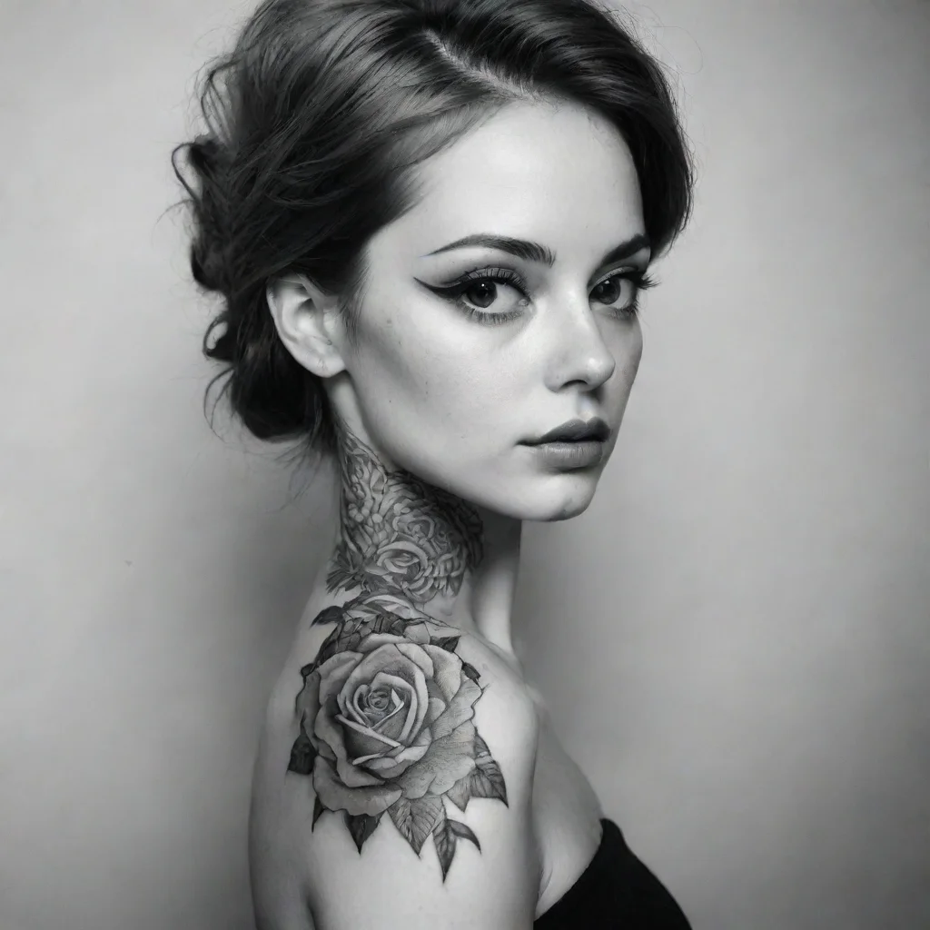 ai amazing fine line black and white tattoo old fashion awesome portrait 2