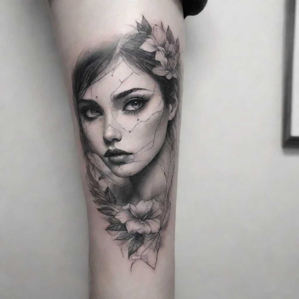 ai amazing fine line black and white tattoo poetry awesome portrait 2