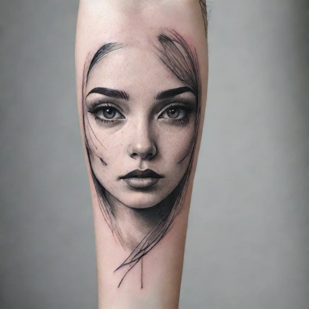  amazing fine line black and white tattoo simple face awesome portrait 2