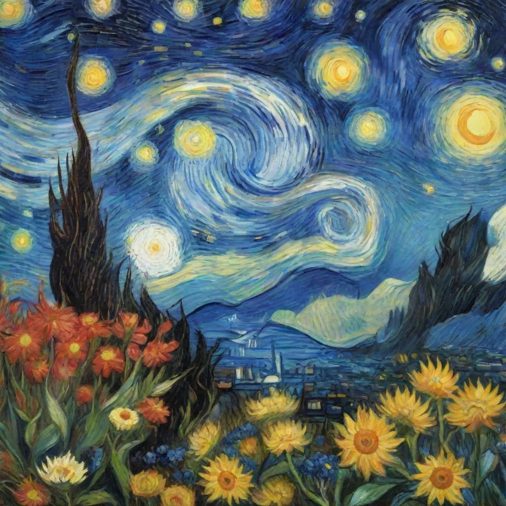 ai amazing flowers van gogh starry night beautiful background wide