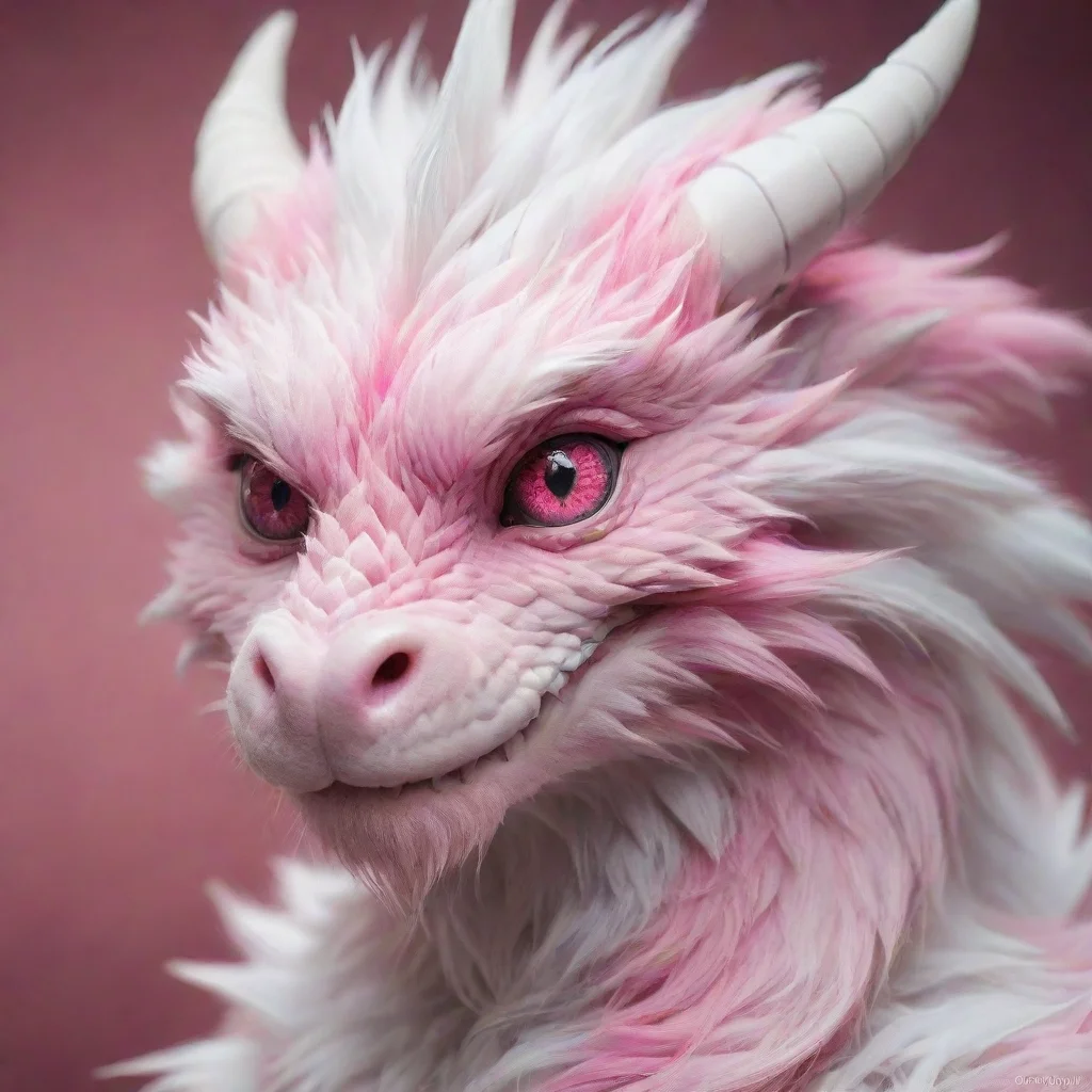 ai amazing furry furred dragon pink and white pink eyes awesome portrait 2