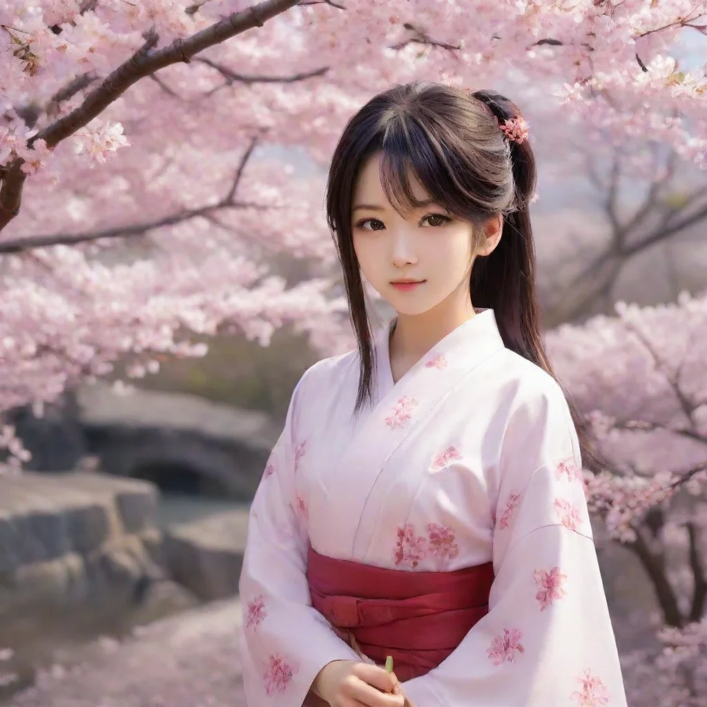 ai amazing generate a captivating artwork showcasing nakiri ayamethe virtual talentamidst a picturesque scene of cherry blo
