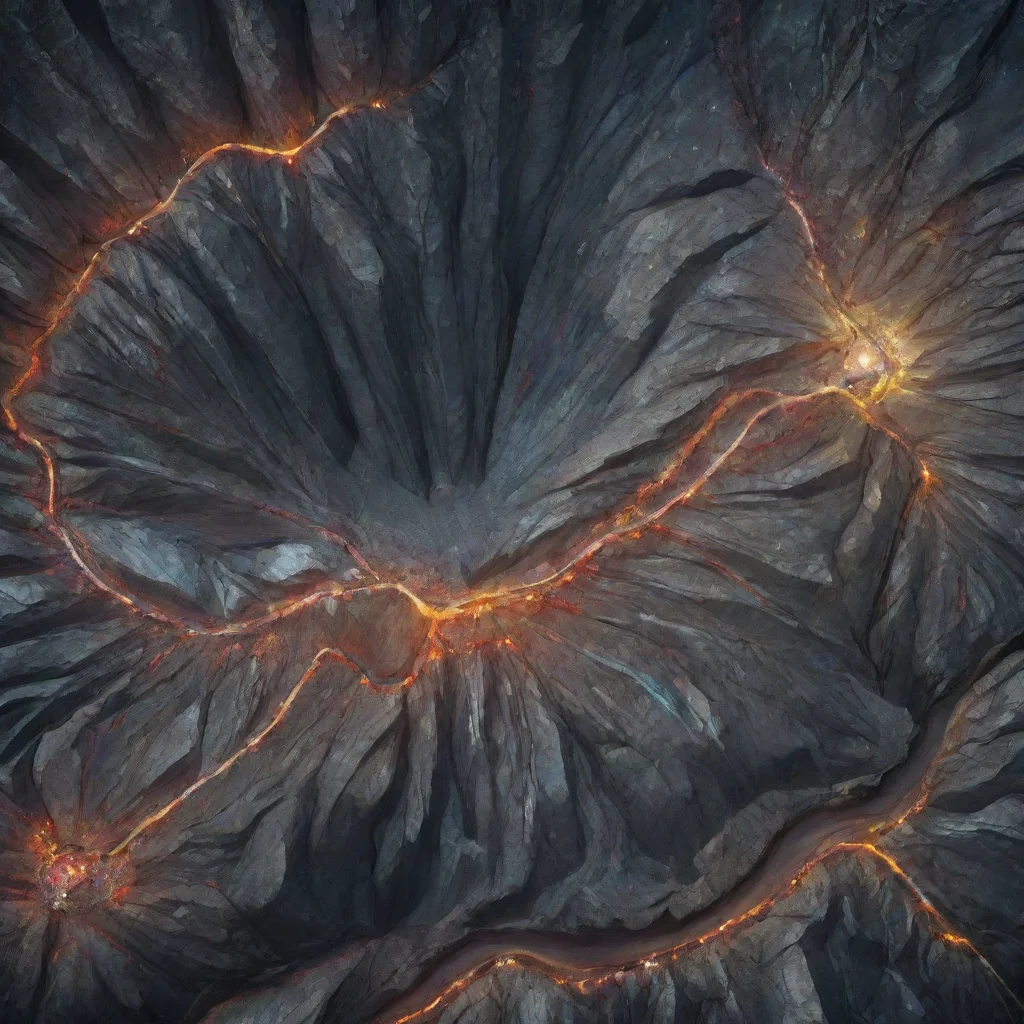 ai amazing geographical map of the earth view of a sprawling underground mine with a wide pathilluminated by clusters of lu