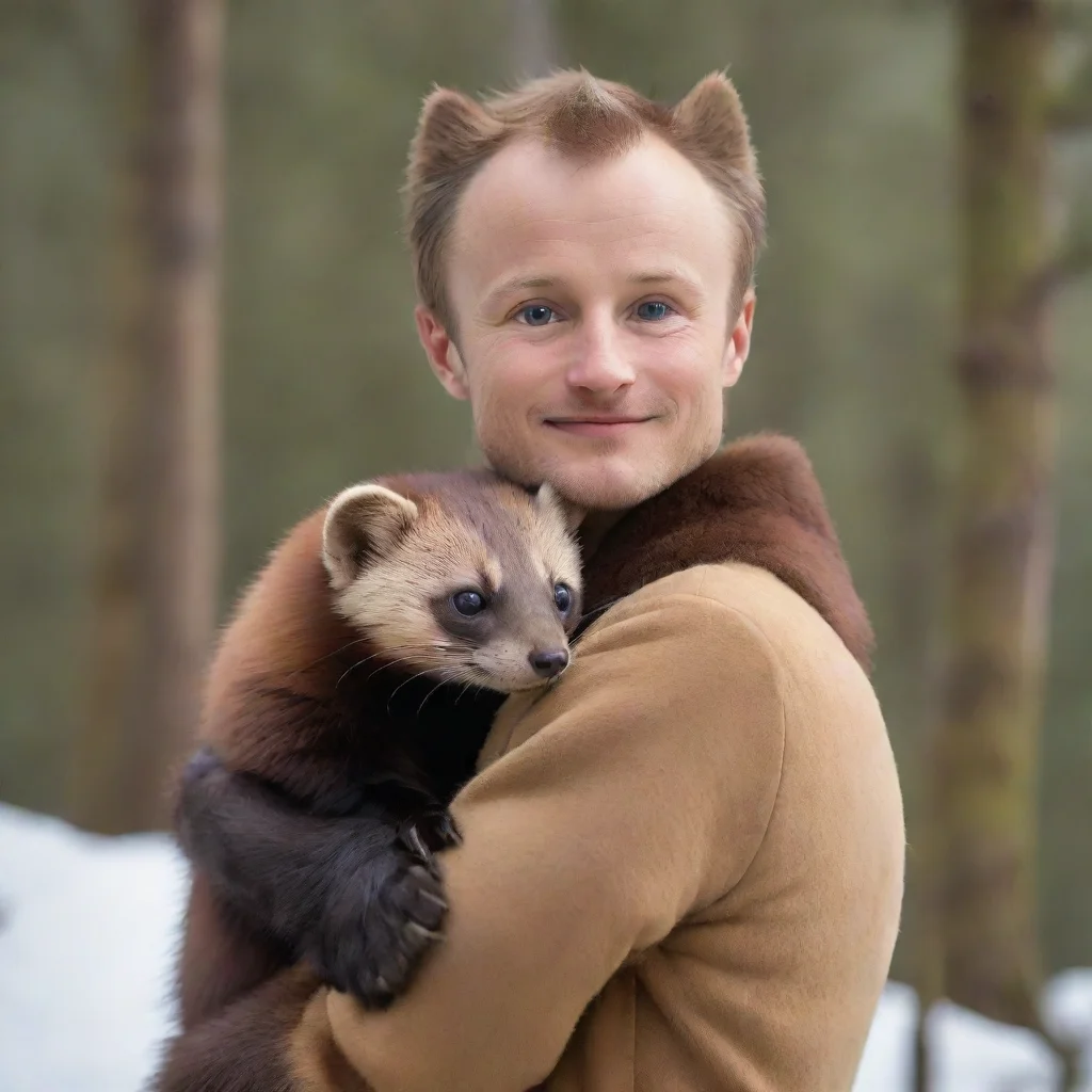 ai amazing giant pine marten hugging human male awesome portrait 2
