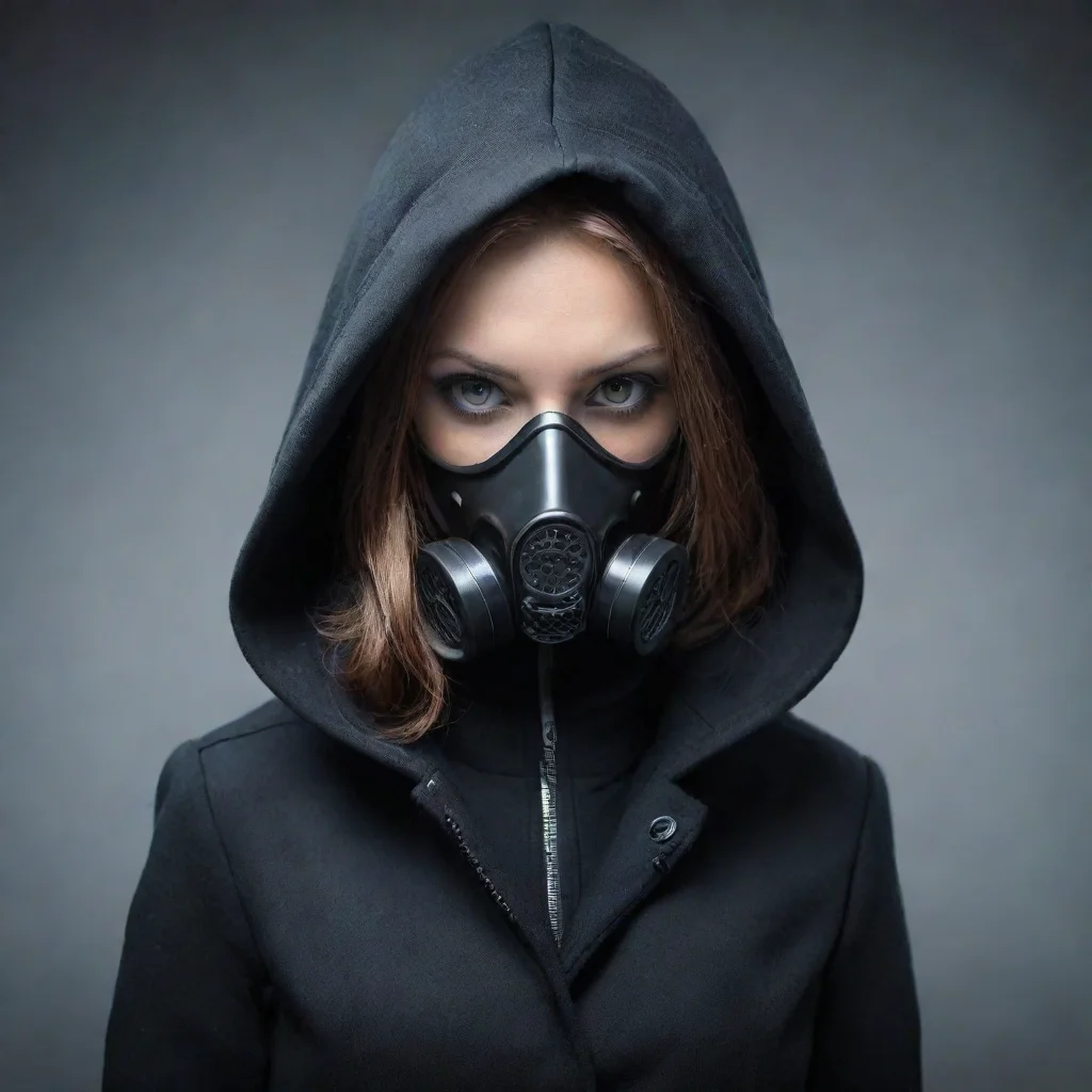 ai amazing girl business look coat with hood gasmask awesome portrait 2