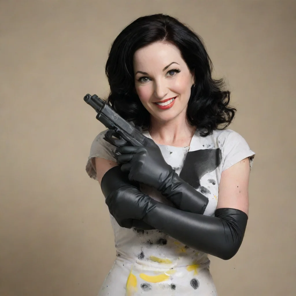 ai amazing grey delisle smilingwith black nitrile gloves and gunandmayonnaise splattered everywhere awesome portrait 2