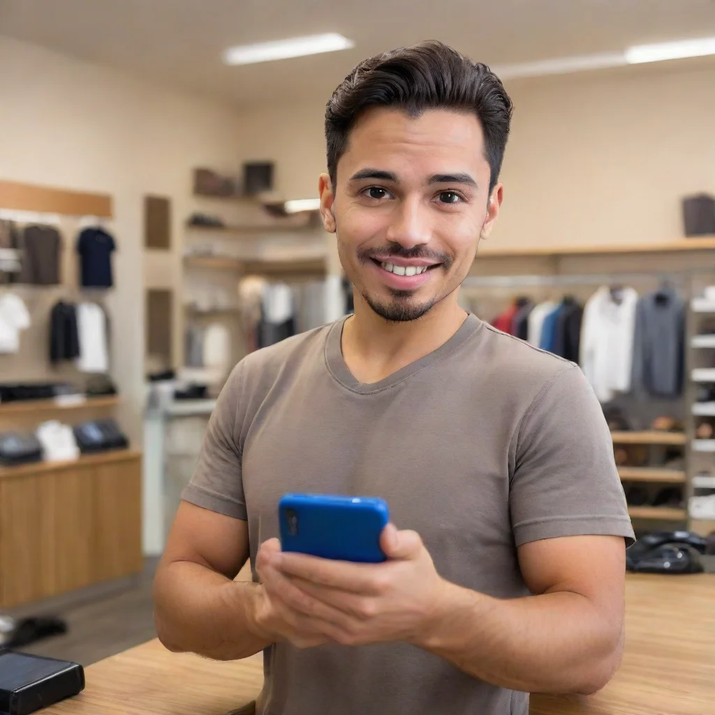 ai amazing hispanic guy at the clothing store counter looking at us with a playful smug lookin his facewith a shirt over hi