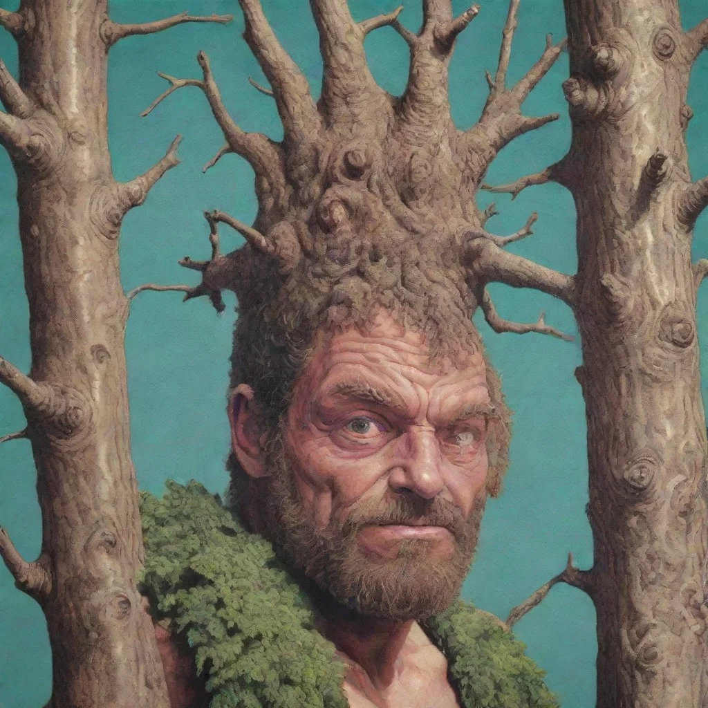 ai amazing hyper realistic tree man pro wrestler with textures in the style of a risograph and surreal and 1970s illustrati