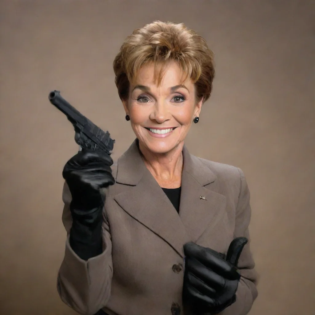 amazing judge judy smiling with black gloves and gunawesome portrait 2