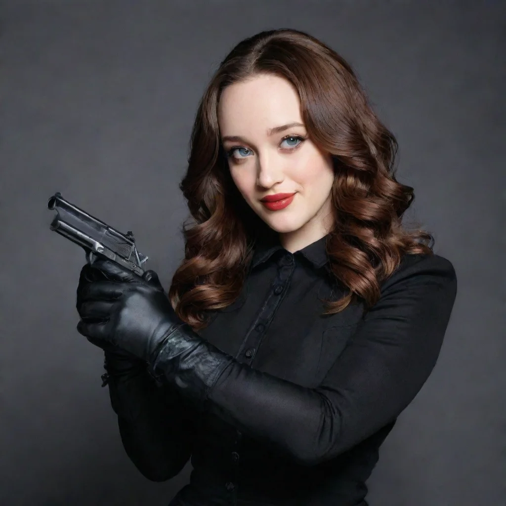 ai amazing kat dennings smiling with black gloves and gun awesome portrait 2