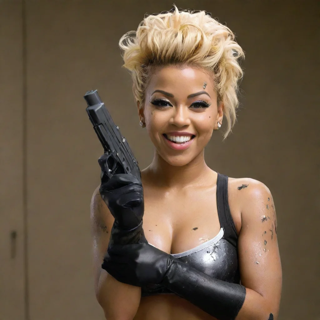  amazing keyshia cole smiling with blacknitrile gloves and gun at a shooting rangeandmayonnaise splattered everywhere awe