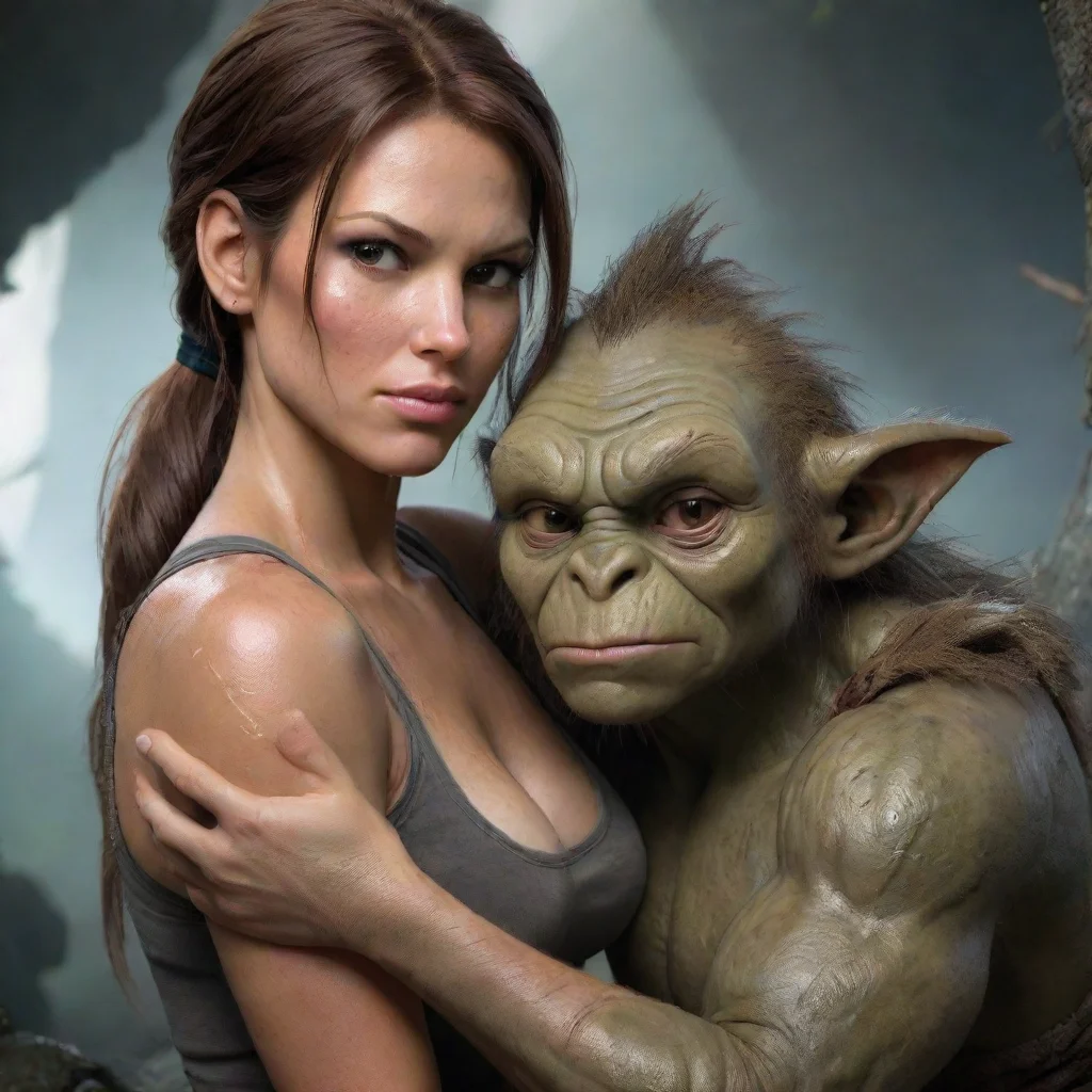 ai amazing lara croft cuddles with troll awesome portrait 2