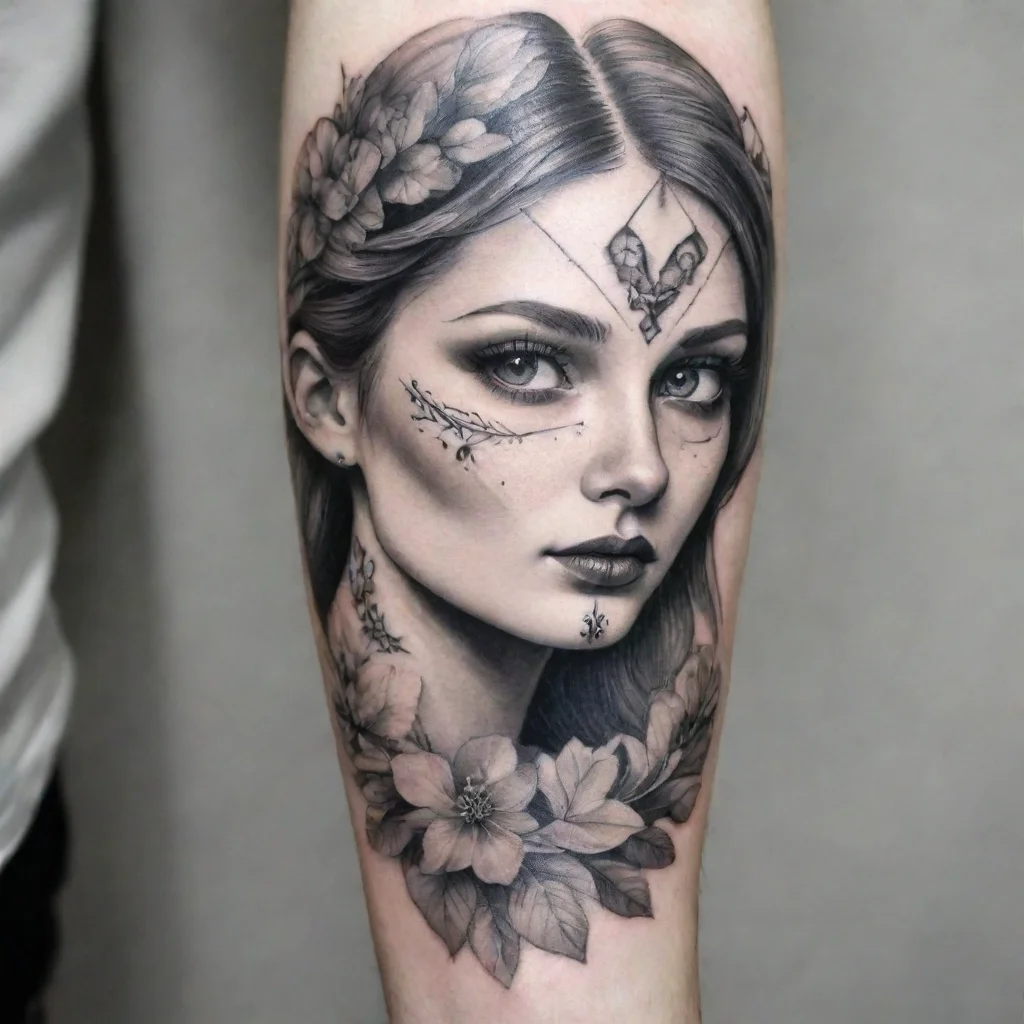 ai amazing latvian traditional fine line black and white tattoo awesome portrait 2