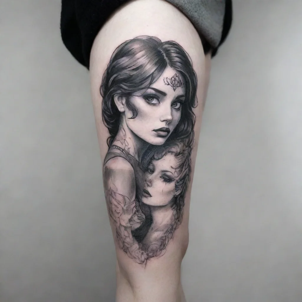ai amazing lesbians fine line black and white tattoo awesome portrait 2