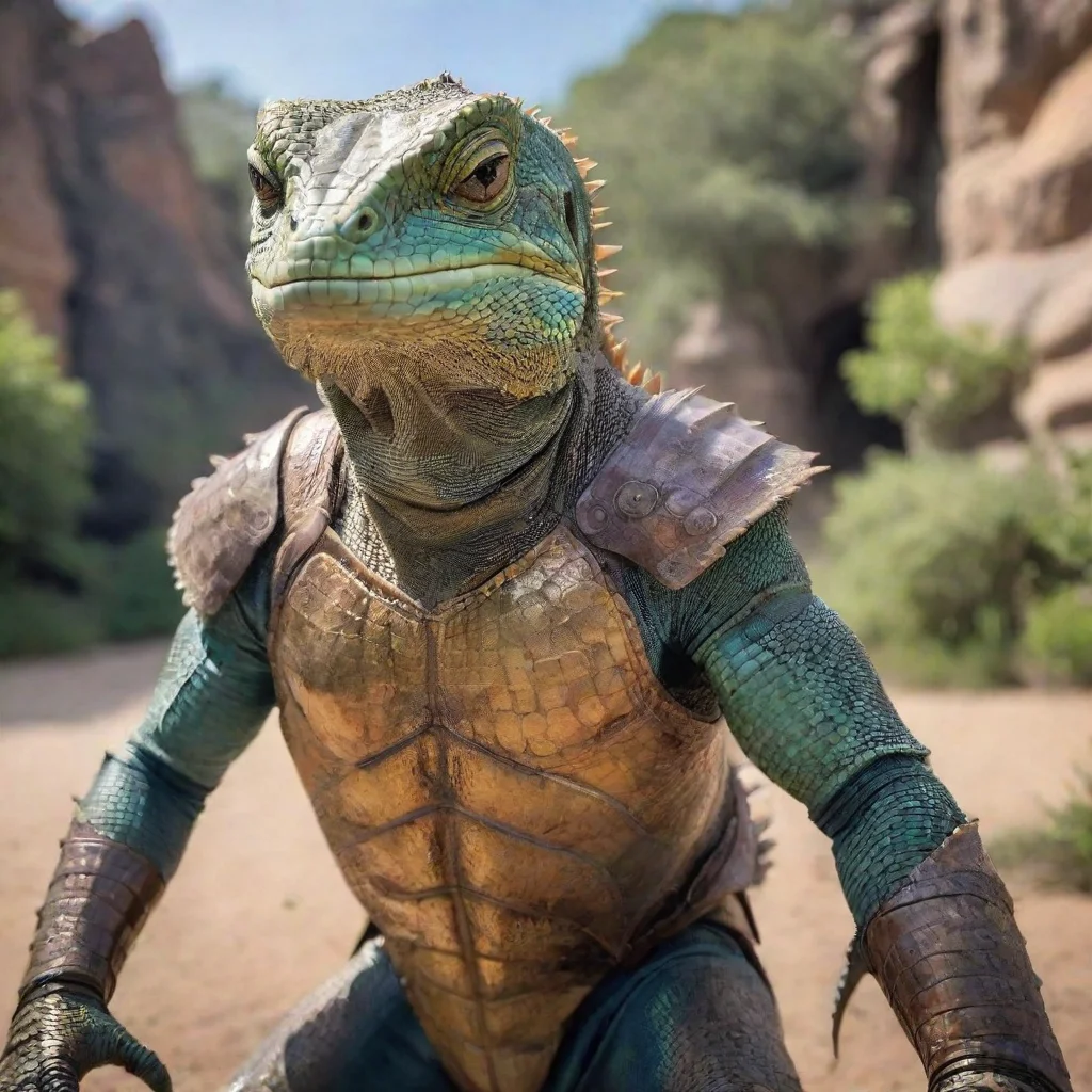ai amazing lizard warrior selfiestrong stancehands in pockets calm armored 