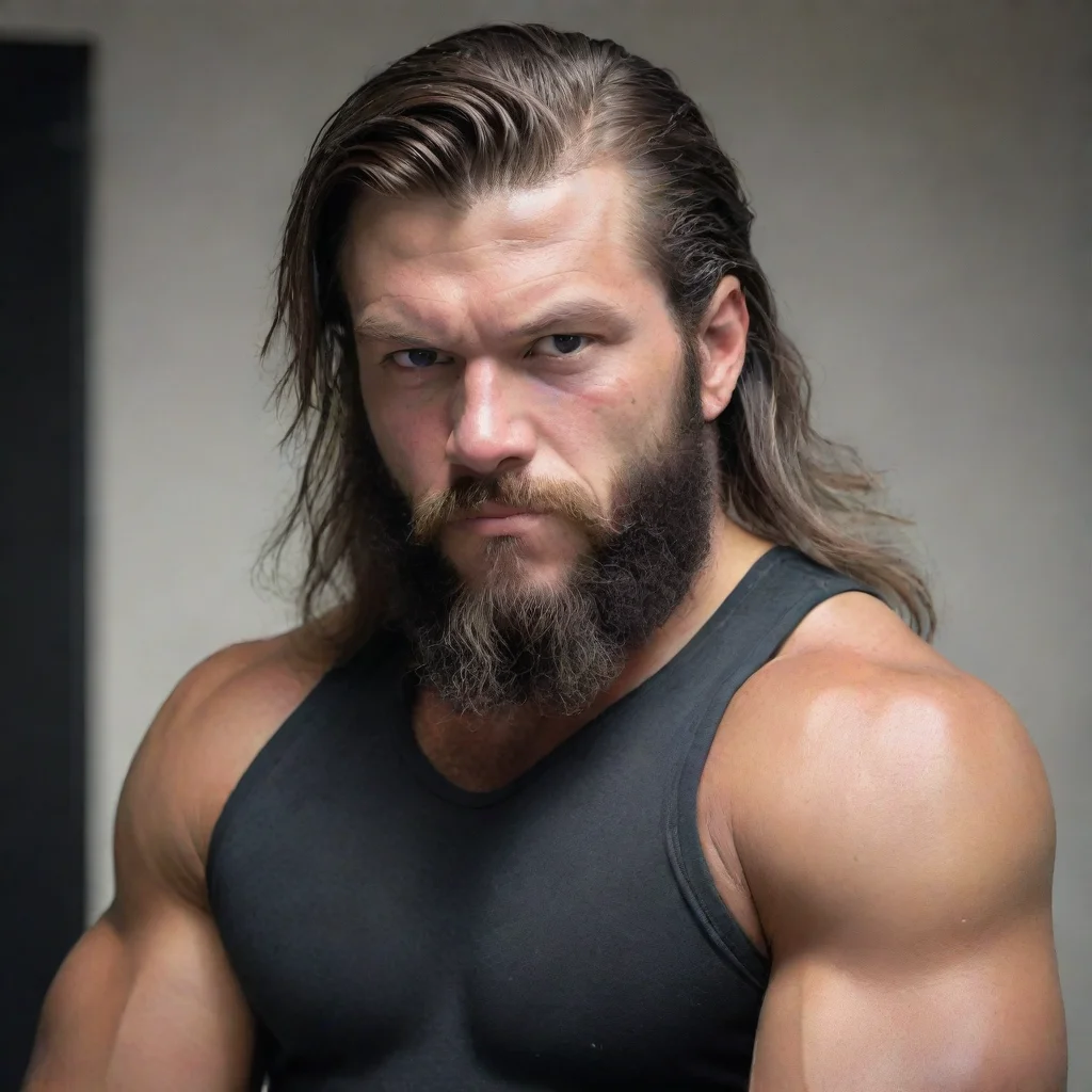 ai amazing make a american wrestler with a black low tapered faded mullet with a faded beard and a lighheavyweight awesome 