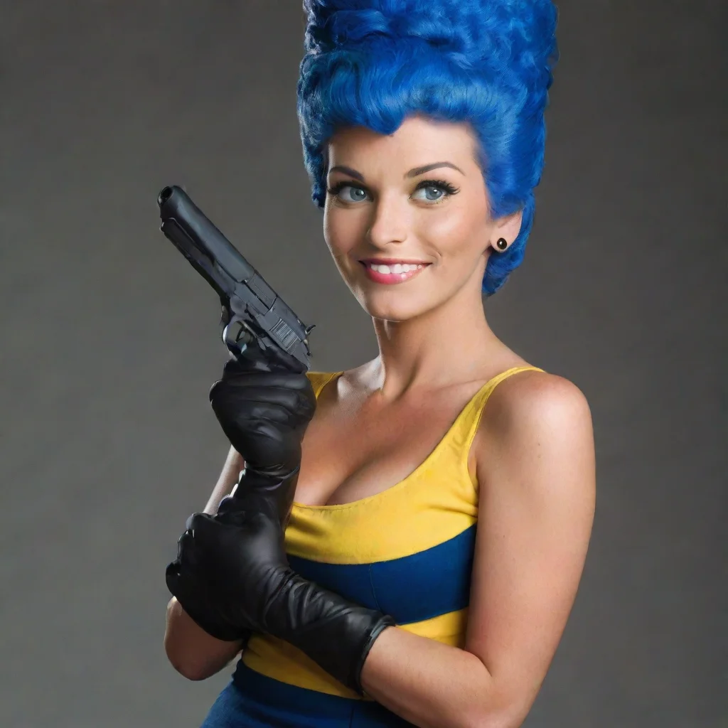 amazing marge simpson smiling with black gloves and gunawesome portrait 2