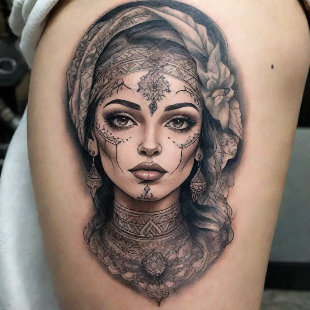  amazing maroccan lady fine line tattoo awesome portrait 2