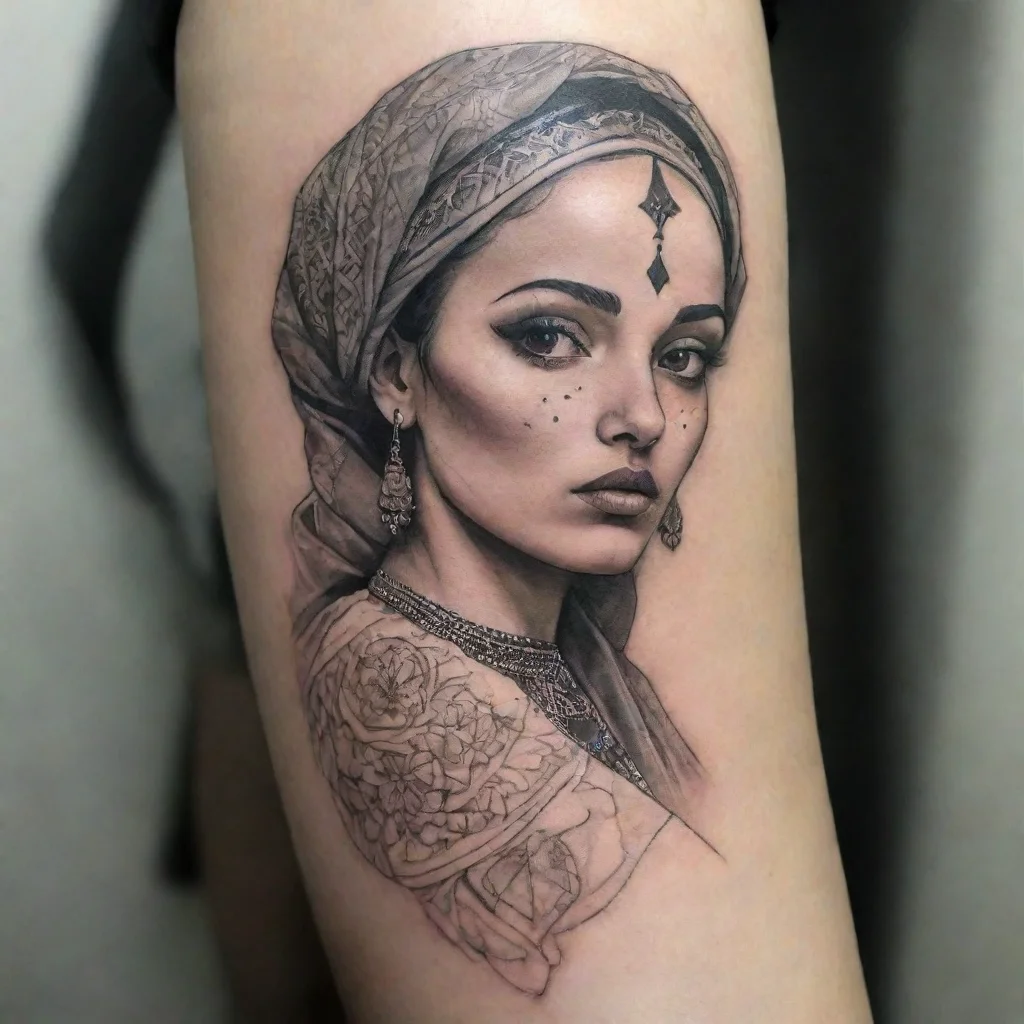  amazing marocco woman fine line tattoo awesome portrait 2
