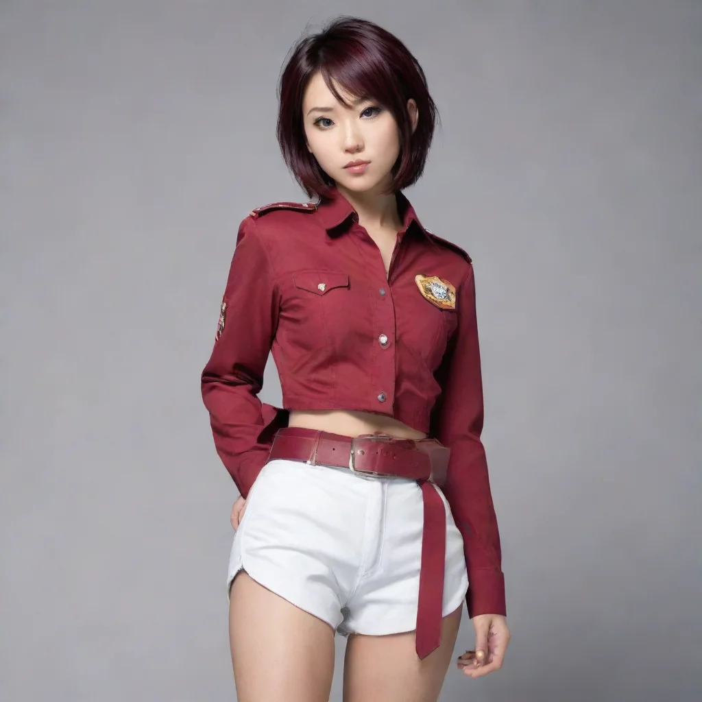 ai amazing masterpiecebest qualityattractive skinny japanese womandark burgundy hairshort haircutred uniformred jacketwhite