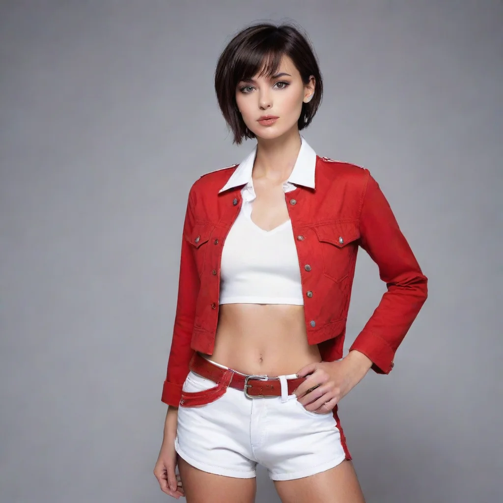 ai amazing masterpiecebest qualityattractive skinny womanscarlet dark hairshort haircutred uniformred jacketwhite beltred s