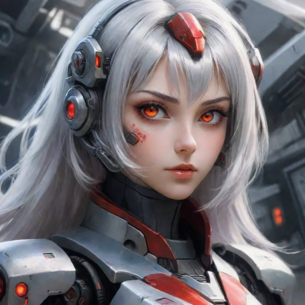ai amazing mecha pilot girl crimson eyes silver hair spaceship background awesome portrait 2 tall