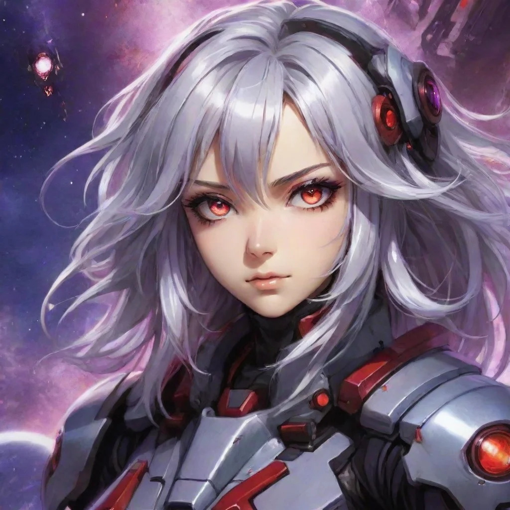  amazing mecha pilot red purple eyes silver hair anime space background awesome portrait 2