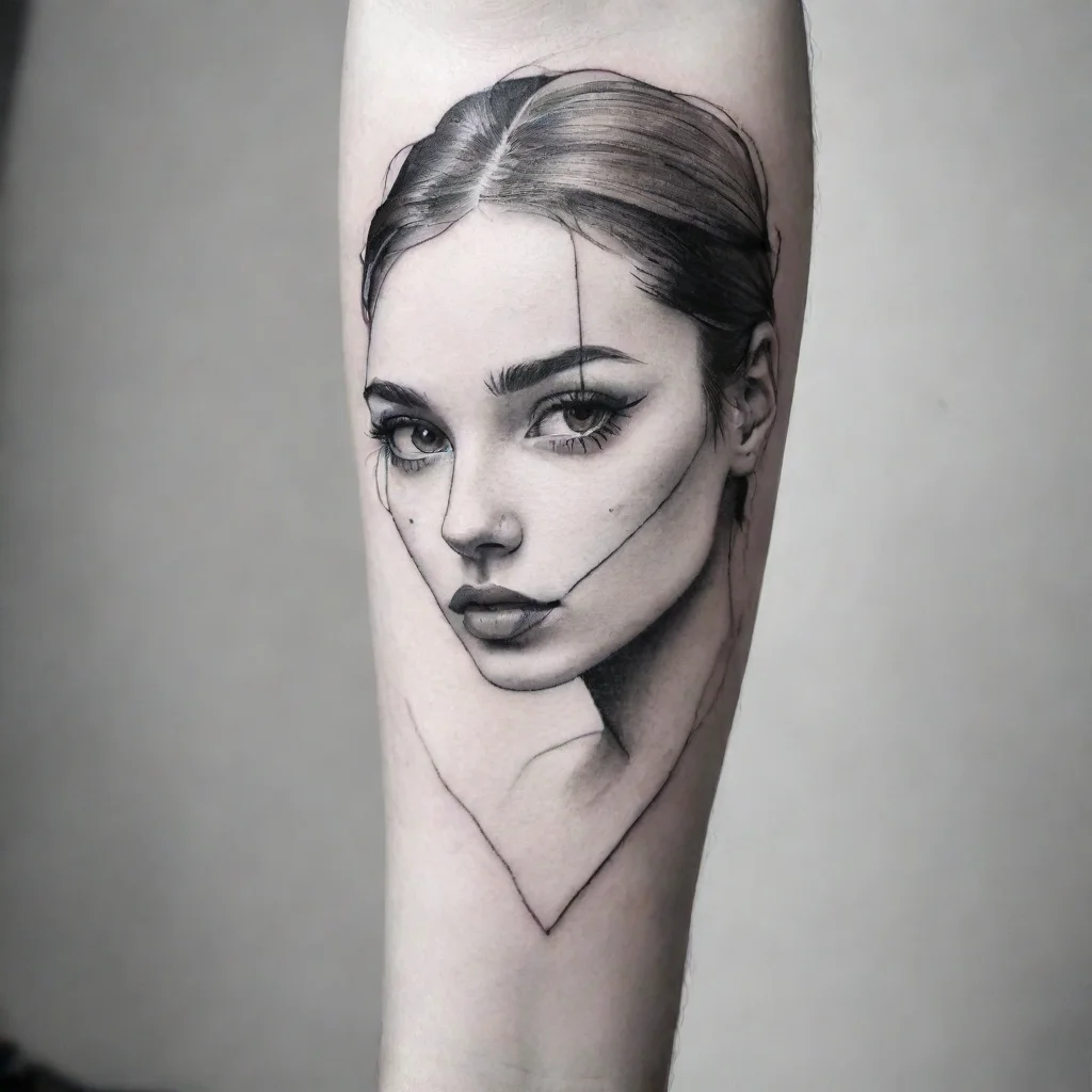 ai amazing minimalistic fine line black and white tattoo awesome portrait 2