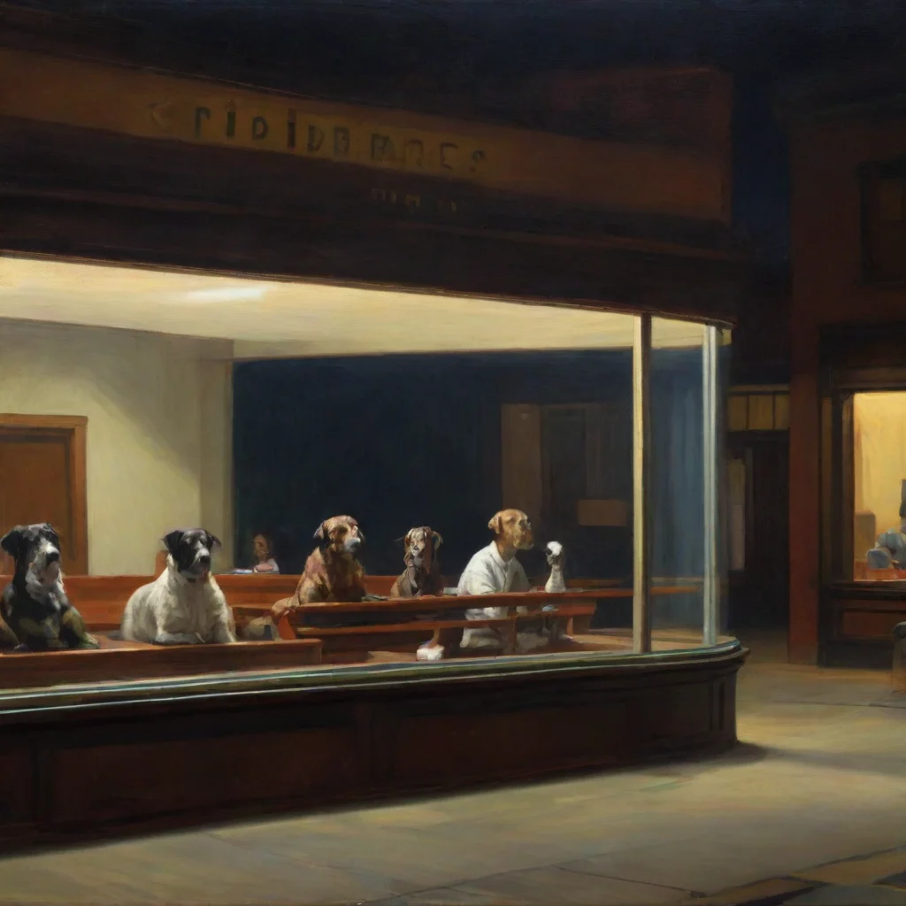 ai amazing nighthawks from hopperbut with dogs awesome portrait 2 wide