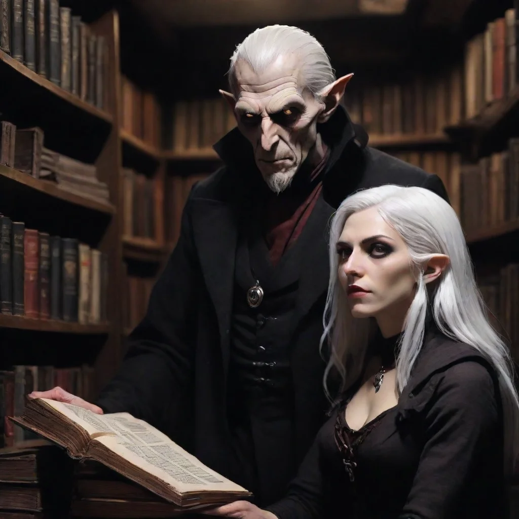  amazing nosferatu and white haired woman in a bookstore darkest dungeon uplight awesome portrait 2