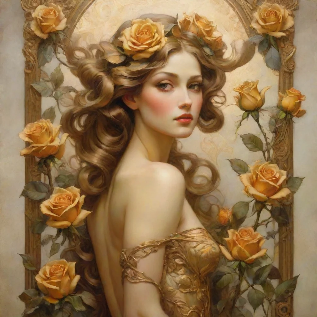  amazing nouveau gold roses with a woman awesome portrait 2 tall