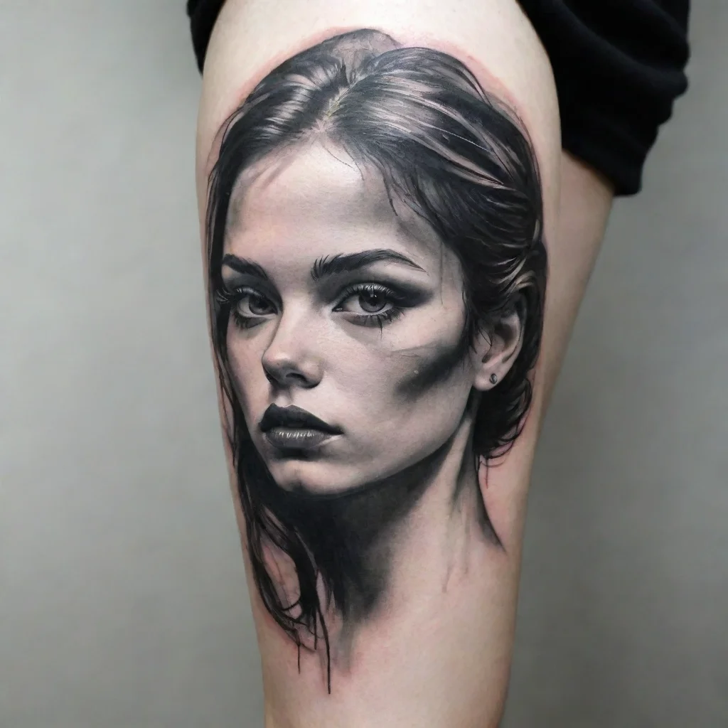 ai amazing oil strokes fine line black and white tattoo awesome portrait 2