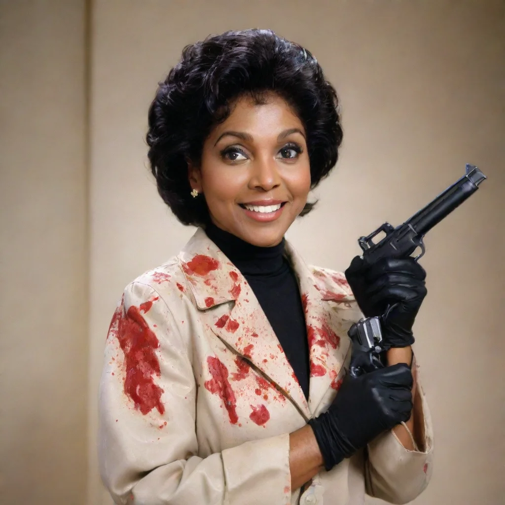  amazing phylicia rashad as clair huxtable from the cosby show smilingwith black deluxe nitrile gloves and gun and mayonn
