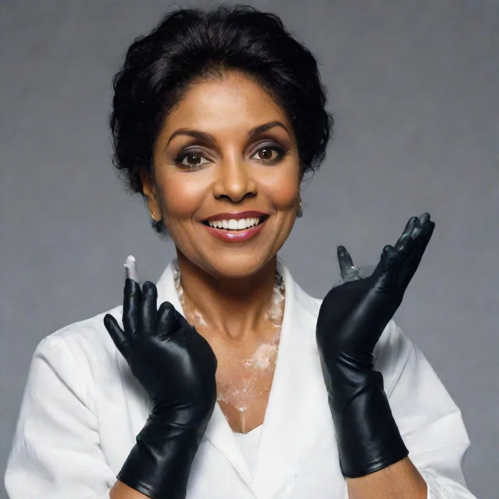 amazing phylicia rashad from creed movie smilingwith black nice nitrile gloves and gun and mayonnaise splattered everywh