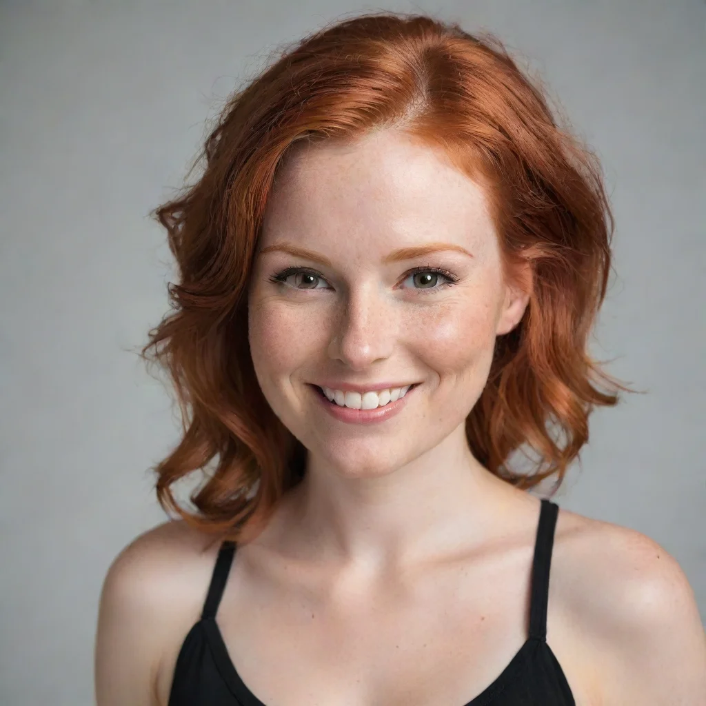 ai amazing redhead 30 year old womanlarge bustsmilingvacant stare awesome portrait 2