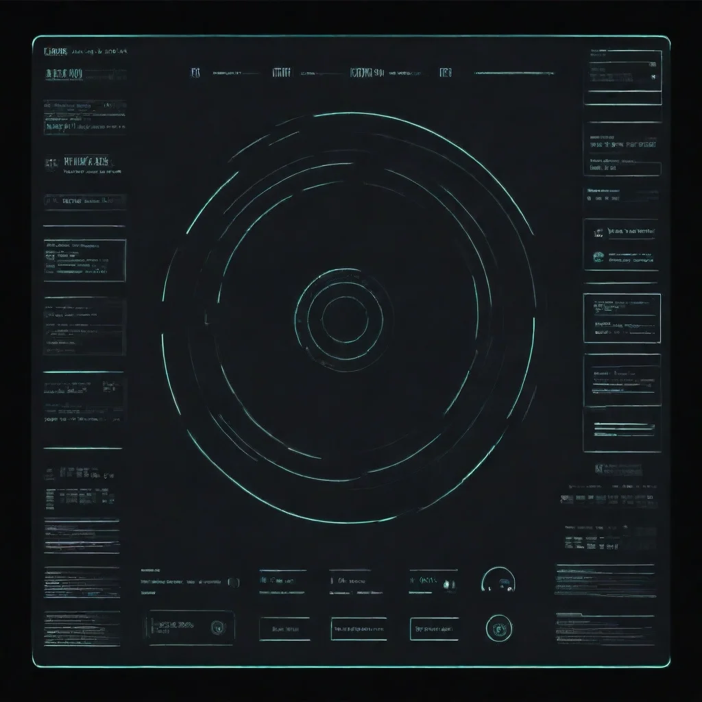 ai amazing retro futuristic computer interface with a black background and ambert text and vector graphicsthe ui should sho