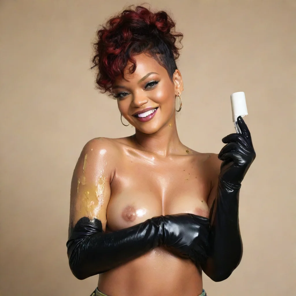 ai amazing rihanna wild thoughts smilingwith black comfy nitrile gloves and gunandmayonnaise splattered everywhere awesome 