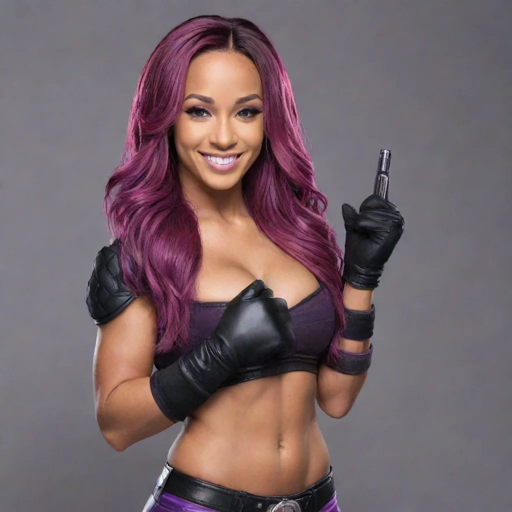 ai amazing sasha bankssmiling with black gloves and gun awesome portrait 2